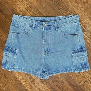 Shein Women's Cargo High Rise Blue Denim Jean Shorts Size XL